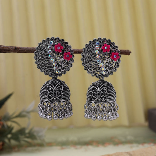 Elegant Rani Color Oxidised Earrings Perfect For Brides, Weddings, And Cultural Event Jewelry Collections