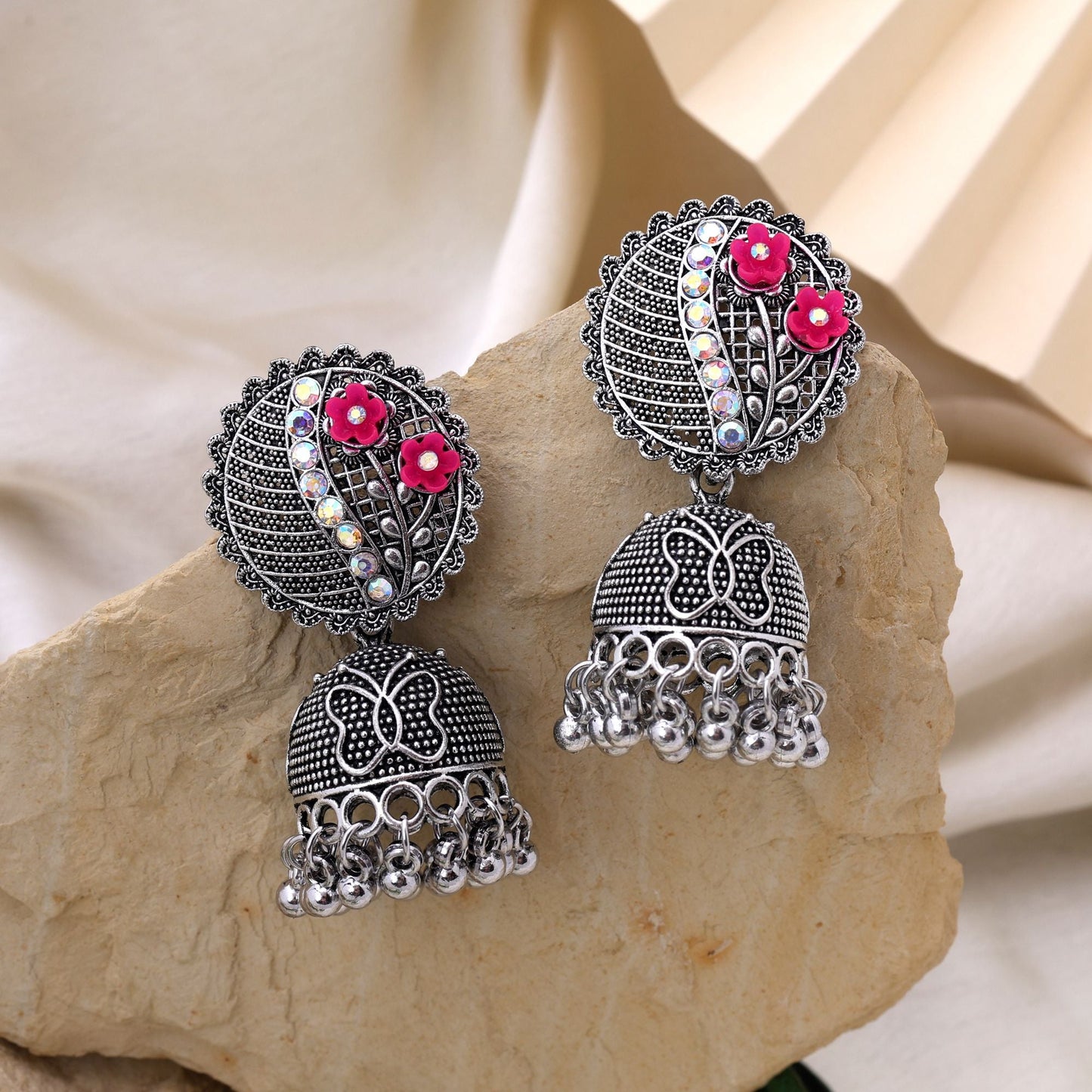 Elegant Rani Color Oxidised Earrings Perfect For Brides, Weddings, And Cultural Event Jewelry Collections
