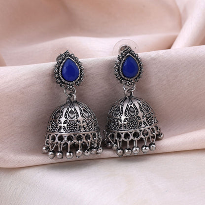 Wunderschöne oxidierte Ohrringe in Blau, gefertigt für Hochzeiten, kulturelle Veranstaltungen und ethnische Damenmode