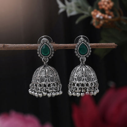 Gorgeous Green Color Oxidised Earrings Crafted For Cultural Festivals, Parties, And Women’S Bridal Outfits