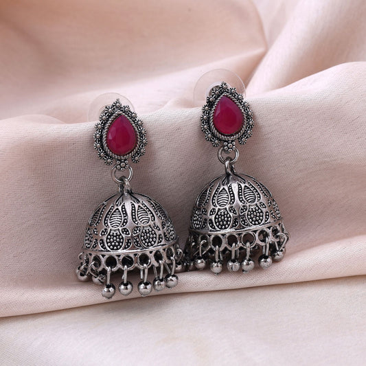 Elegant Red Color Oxidised Earrings Perfect For Brides, Parties, And Women’S Fashion Cultural Styling