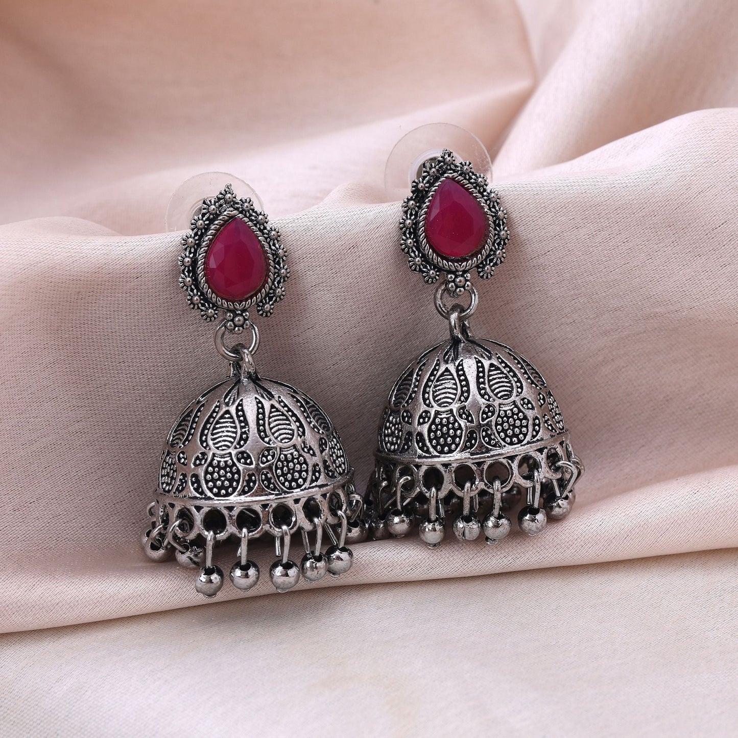 Attractive Rani Color Oxidised Earrings Designed For Brides, Festivals, And Ethnic Cultural Party Jewelry