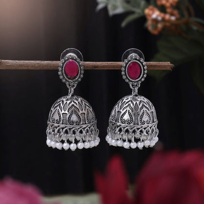 Stilvolle oxidierte Ohrringe in Rani-Farbe, perfekt für Hochzeiten, Partys und ethnischen Damenschmuck