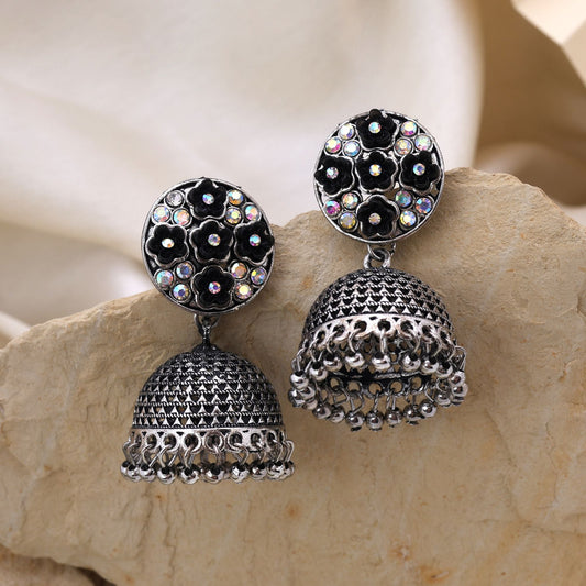 Elegant Black Color Oxidised Earrings Designed With Artistic Work For Brides, Weddings, And Parties