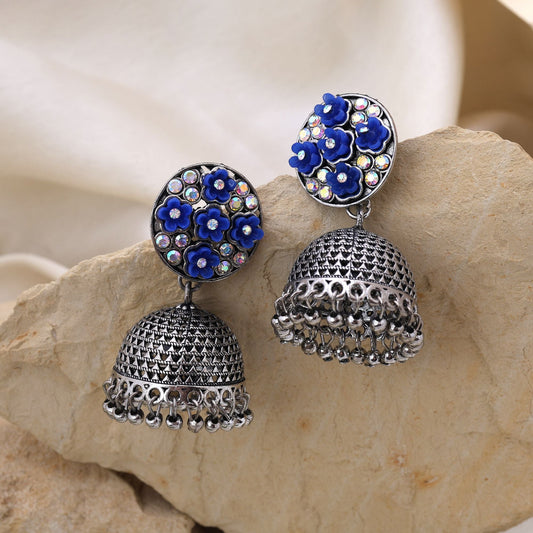 Attractive Blue Color Oxidised Earrings Perfect For Brides, Parties, And Ethnic Women’S Jewelry Collections