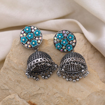 Beautiful Firozi Color Oxidised Earrings Crafted With Handmade Work For Weddings, Festivals, And Parties