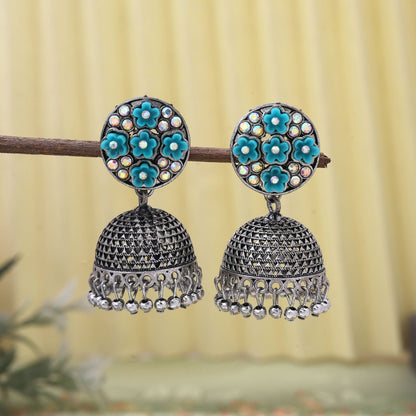 Beautiful Firozi Color Oxidised Earrings Crafted With Handmade Work For Weddings, Festivals, And Parties