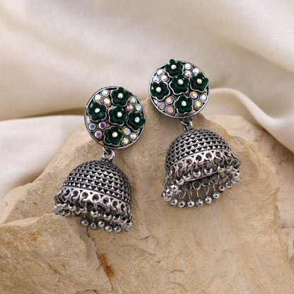 Gorgeous Green Color Oxidised Earrings Designed For Brides, Festivals, And Women’S Daily Ethnic Styling