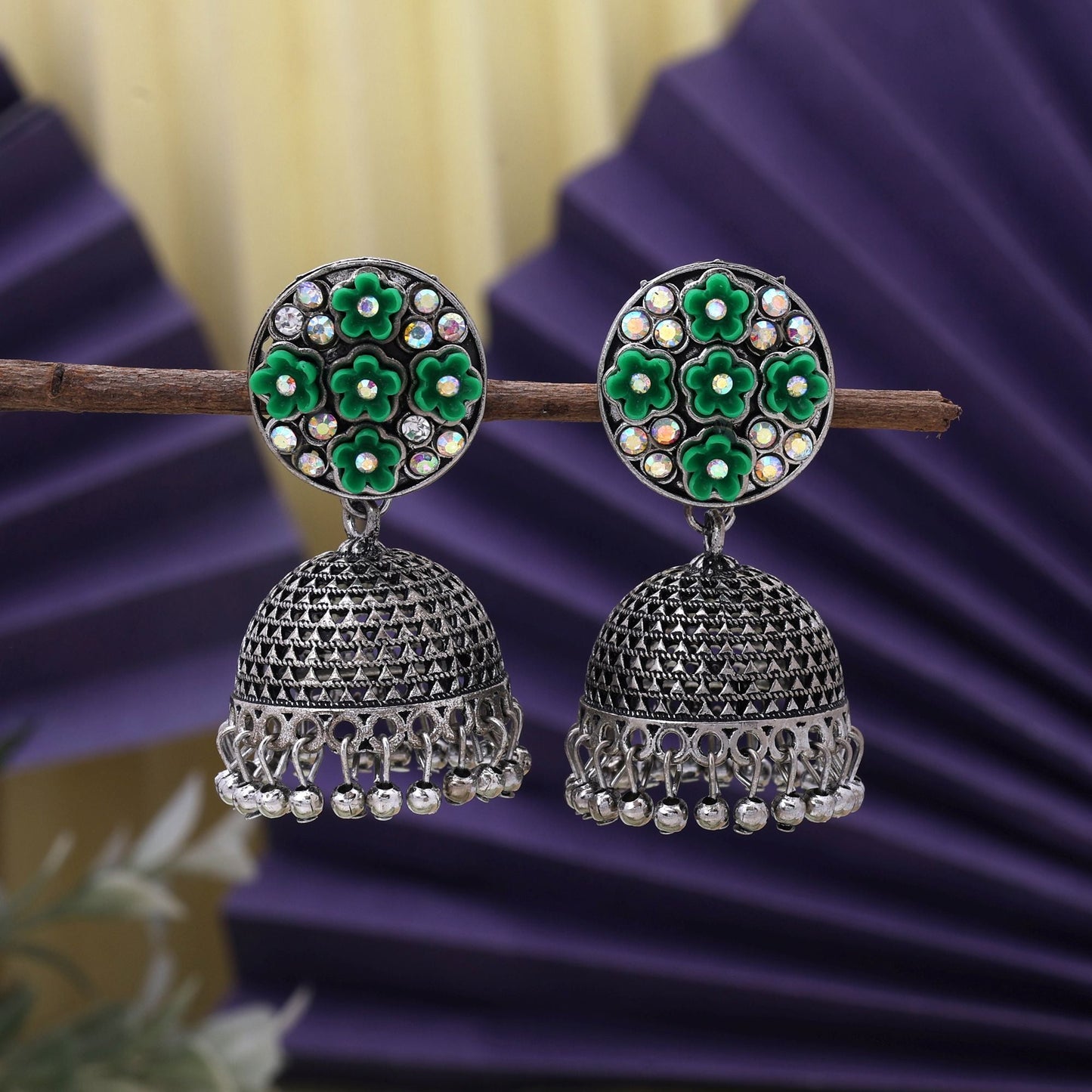 Exclusive Rama Green Color Oxidised Earrings Designed For Women’S Bridal Styling And Ethnic Party Wear