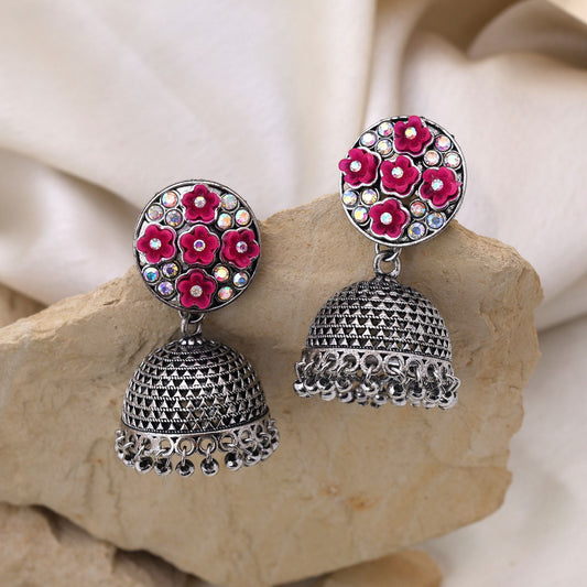 Stylish Rani Color Oxidised Earrings Crafted For Festivals, Women’S Party Outfits, And Bridal Jewelry