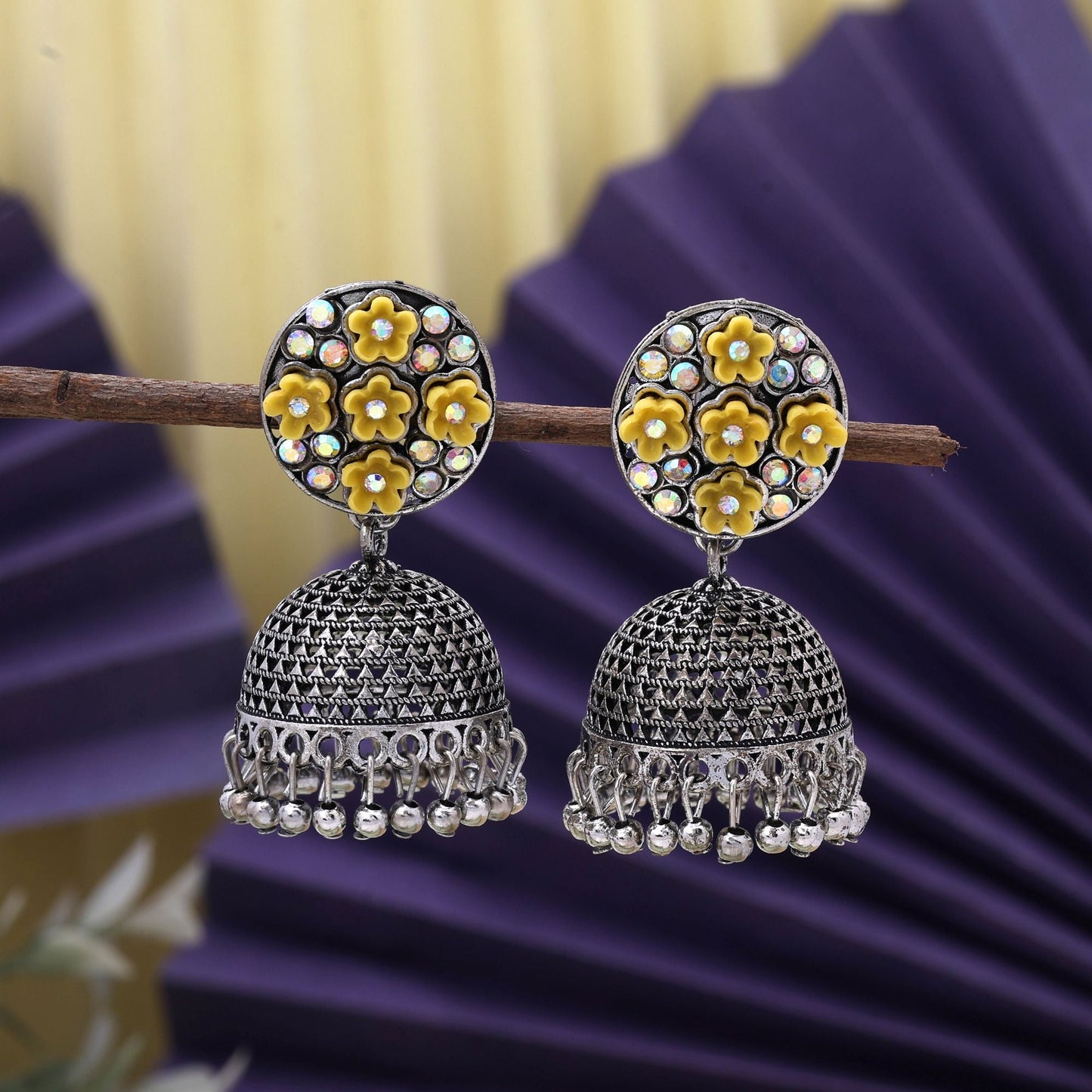 Attractive Yellow Color Oxidised Earrings Perfect For Cultural Events, Brides, And Women’S Party Jewelry