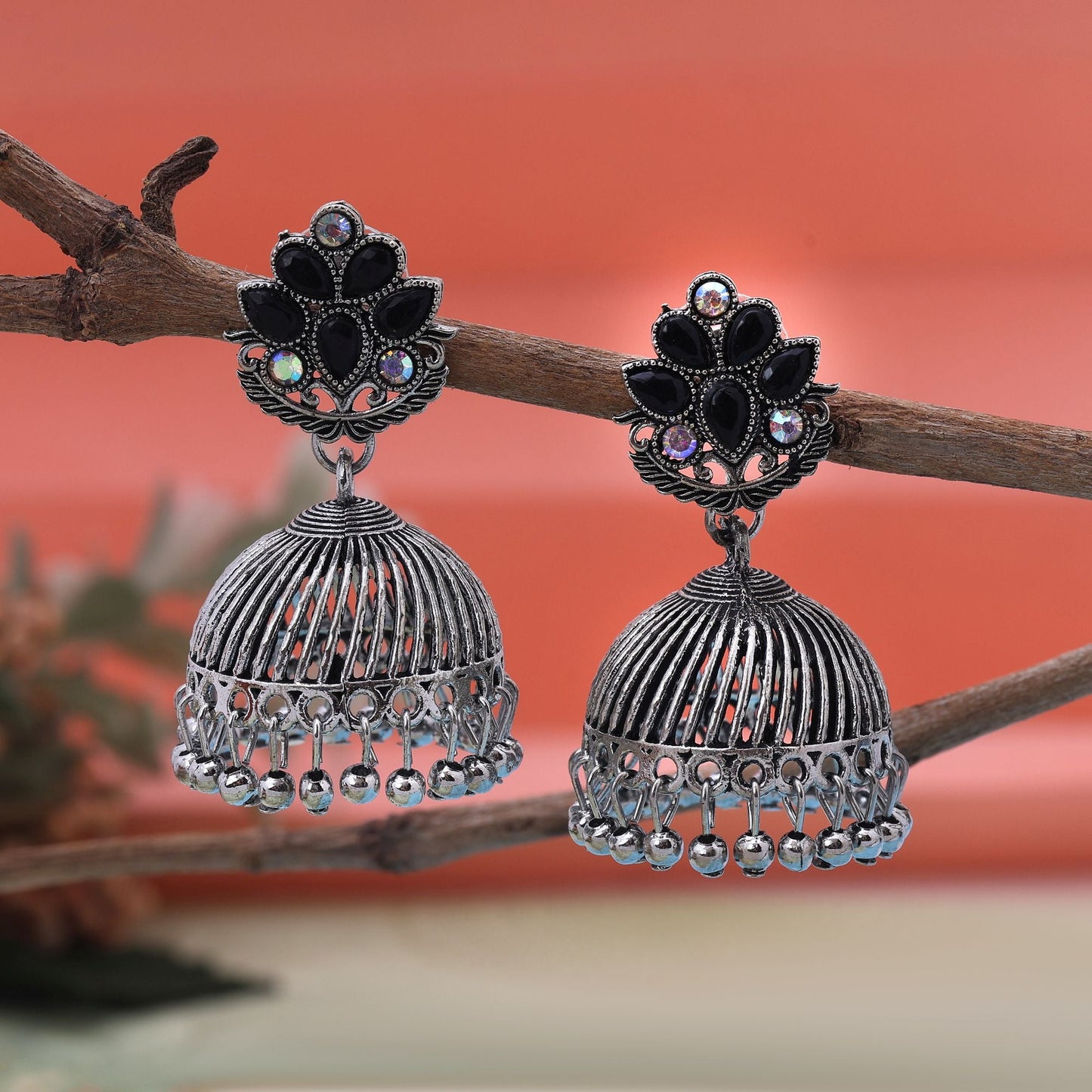 Gorgeous Black Color Oxidised Earrings Crafted With Handmade Artistic Detailing For Brides And Cultural Looks