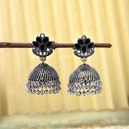 Gorgeous Black Color Oxidised Earrings Crafted With Handmade Artistic Detailing For Brides And Cultural Looks