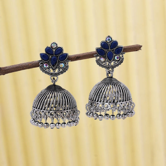 Attractive Blue Color Oxidised Earrings Designed For Weddings, Cultural Functions, And Bridal Jewelry Styling