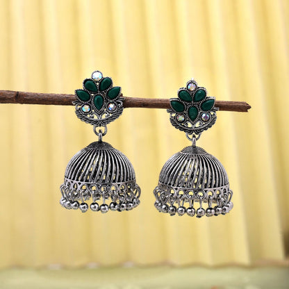 Elegant Green Color Oxidised Earrings Perfect For Brides, Traditional Outfits, And Cultural Fashion Jewelry