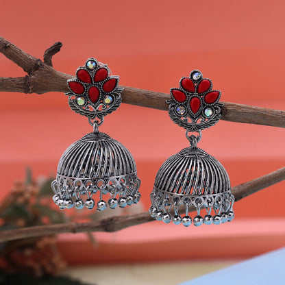 Stylish Red Color Oxidised Earrings Designed For Weddings, Brides, And Women’S Party Outfits Jewelry