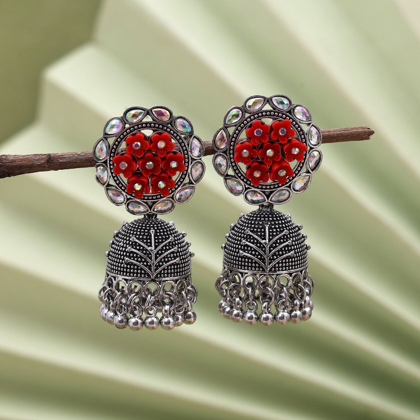 Elegant Red Color Oxidised Earrings Perfect For Women’S Bridal Wear, Cultural Fashion, And Traditional Jewelry