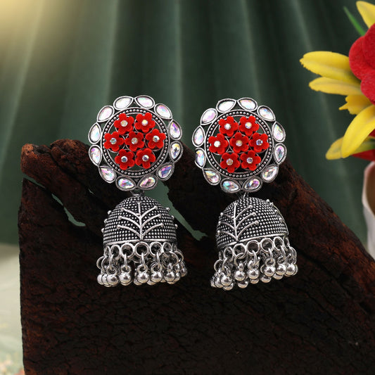 Elegant Red Color Oxidised Earrings Perfect For Women’S Bridal Wear, Cultural Fashion, And Traditional Jewelry