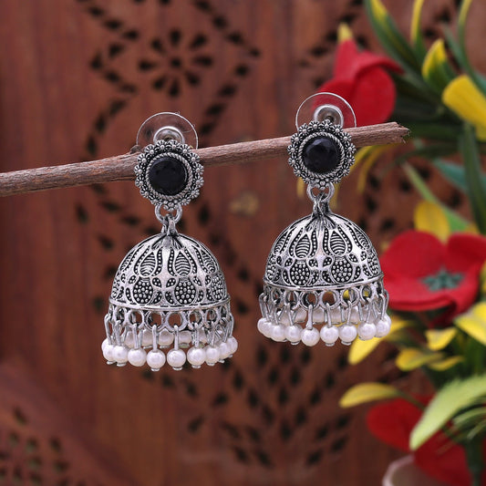 Classic Black Color Oxidised Earrings With Antique Finish For Daily And Party Wear