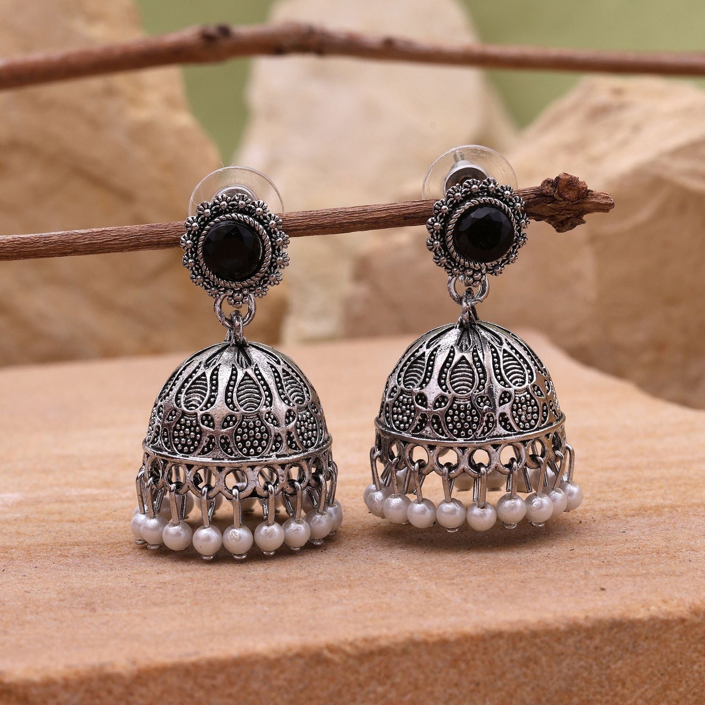Classic Black Color Oxidised Earrings With Antique Finish For Daily And Party Wear