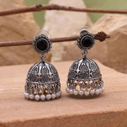Classic Black Color Oxidised Earrings With Antique Finish For Daily And Party Wear