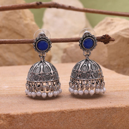 Attractive Blue Color Oxidised Earrings Crafted With Traditional Touch For Ethnic Jewellery Lovers