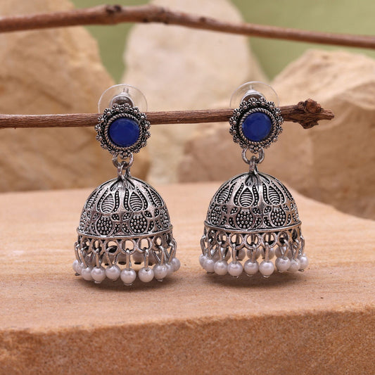 Attractive Blue Color Oxidised Earrings Crafted With Traditional Touch For Ethnic Jewellery Lovers