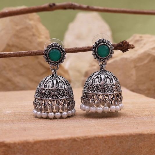 Gorgeous Green Color Oxidised Earrings Ideal For Brides, Festivals, And Cultural Functions