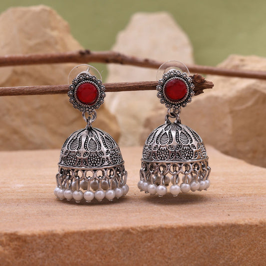 Elegant Rani Color Oxidised Earrings With Handcrafted Ethnic Look For Special Occasions