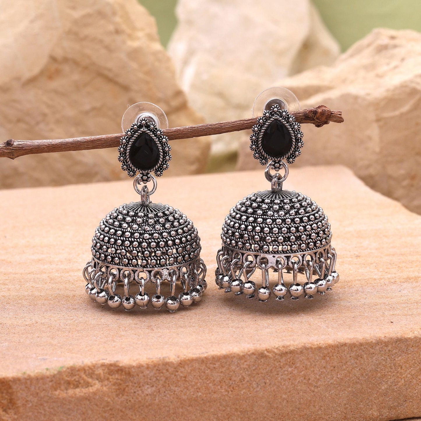 Antique Black Color Oxidised Earrings With Elegant Handmade Finish For Ethnic Outfits