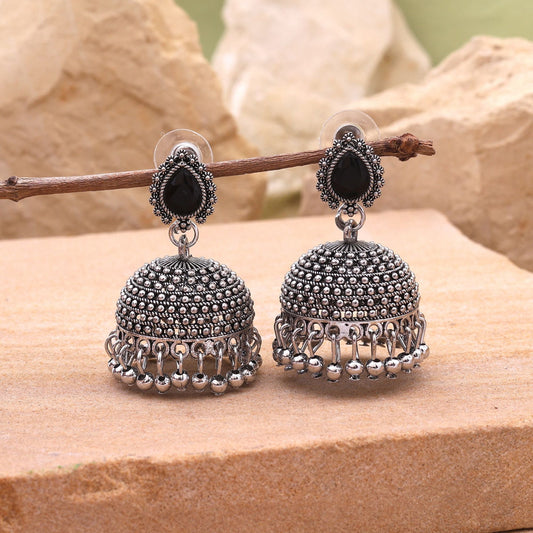 Antique Black Color Oxidised Earrings With Elegant Handmade Finish For Ethnic Outfits