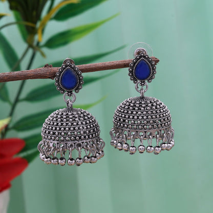 Atemberaubende oxidierte Ohrringe in blauer Farbe mit traditionellem künstlerischem Design für Party- und Hochzeitskleidung