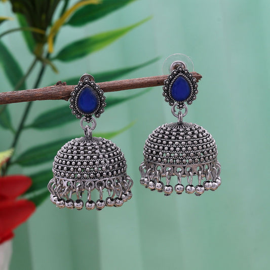 Atemberaubende oxidierte Ohrringe in blauer Farbe mit traditionellem künstlerischem Design für Party- und Hochzeitskleidung