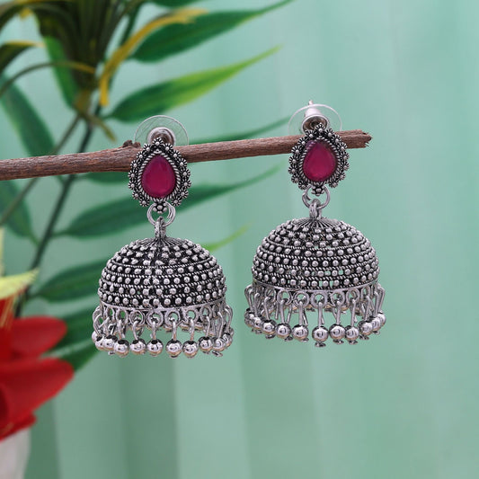 Beautiful Rani Color Oxidised Earrings With Royal Traditional Style Perfect For Wedding Jewellery