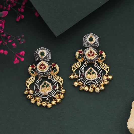 Elegant Gold & Silver Color Dual Tone Oxidised Earrings For Ethnic Outfits