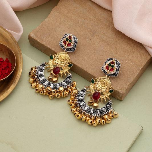 Unique Gold & Silver Color Dual Tone Oxidised Earrings For Stylish Women