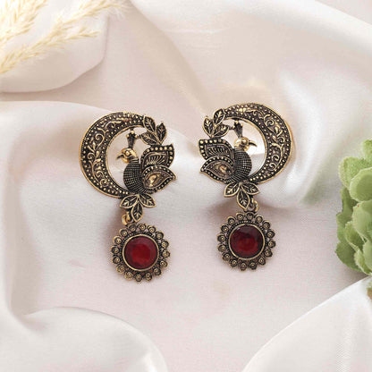 Red Color Oxidised Earrings With Ethnic Bohemian Touch And Handcrafted Style