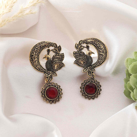 Red Color Oxidised Earrings With Ethnic Bohemian Touch And Handcrafted Style