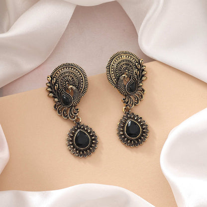 Black Color Oxidised Earrings With Artistic Handmade Patterns For Classic Appeal