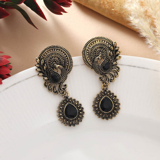 Black Color Oxidised Earrings With Artistic Handmade Patterns For Classic Appeal