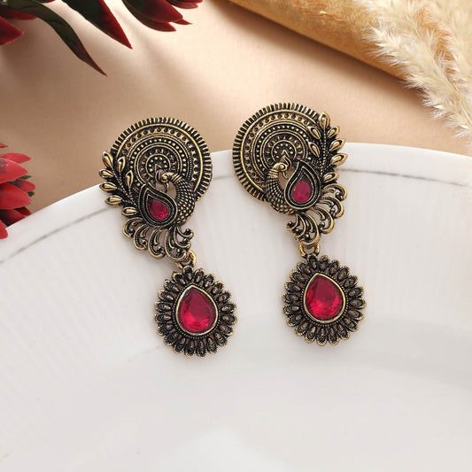 Rani Color Oxidised Earrings With Silver Base And Traditional Charm