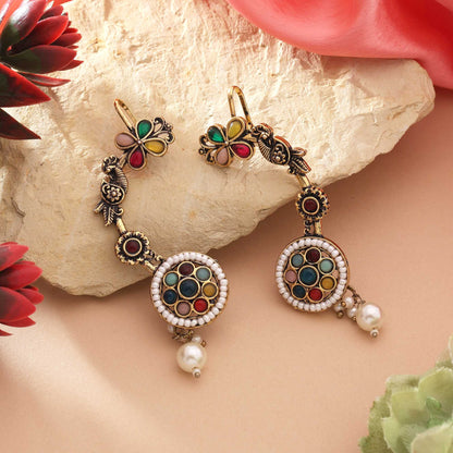 Multi Color Oxidised Earrings With Handcrafted Beads For Trendy Ethnic Style