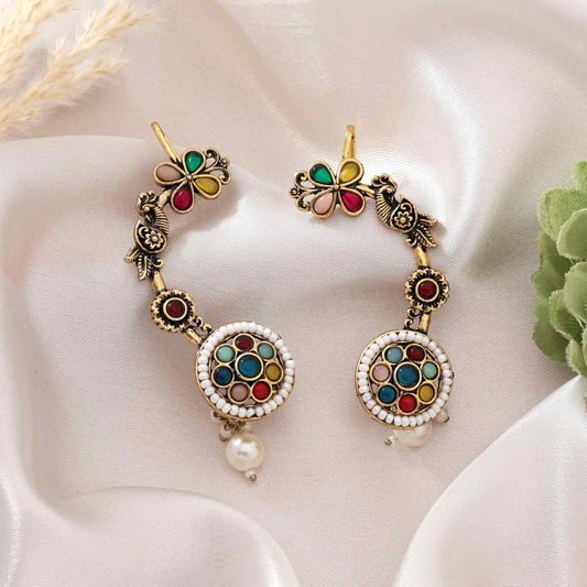 Multi Color Oxidised Earrings With Handcrafted Beads For Trendy Ethnic Style