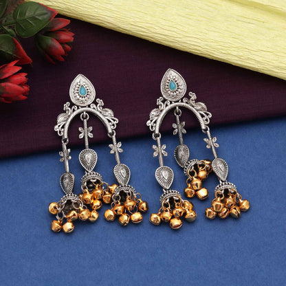 Firozi Color Stylish Handcrafted Oidised Earrings For Festivals And Events
