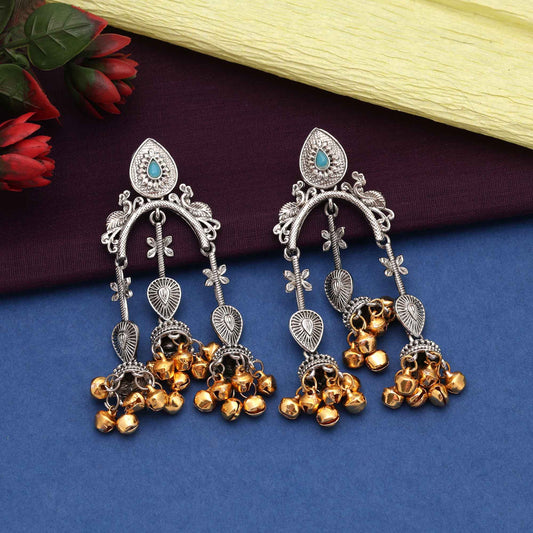Firozi Color Stylish Handcrafted Oidised Earrings For Festivals And Events