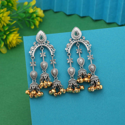 Green Color Beautiful Ethnic Finish Oidised Earrings For Elegant Indian Outfits