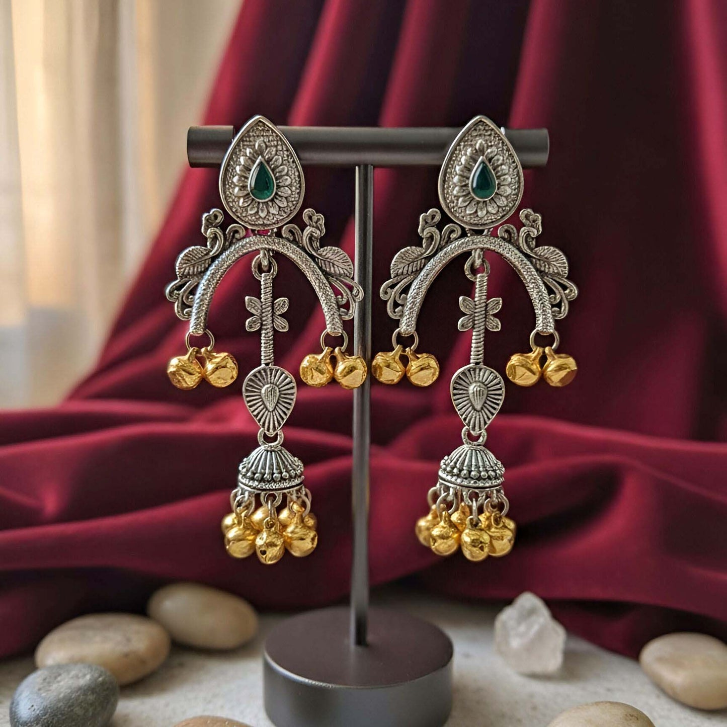 Green Color Beautiful Ethnic Finish Oidised Earrings