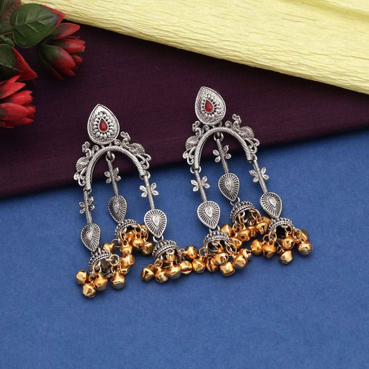 Red Color Antique Style Oidised Earrings For Traditional And Party Look