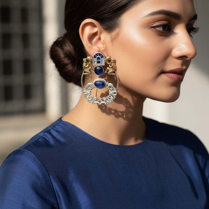 Blue Color Oxidised Earrings Designed With Stunning Dual-Tone Detailing For Bold Festive Fashion