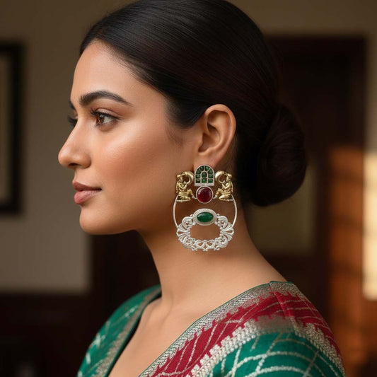 Maroon & Green Color Oxidised Earrings Offering Rich Dual-Tone Artistry For Traditional Ethnic Styling